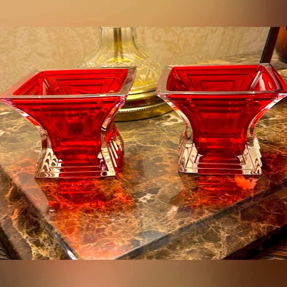 Set of 2 Elegant Mikasa city light Red crystal Candle Holders votives